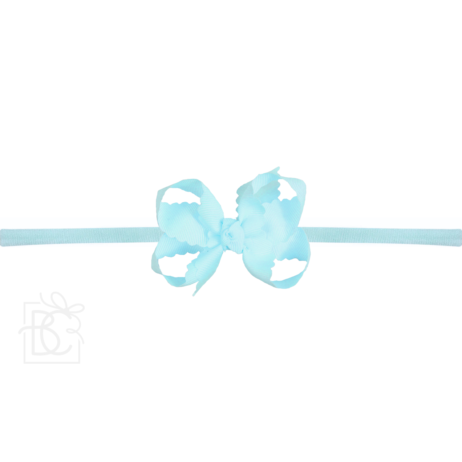 Thin Nylon Headband with Grosgrain Scalloped Edge Hair Bow