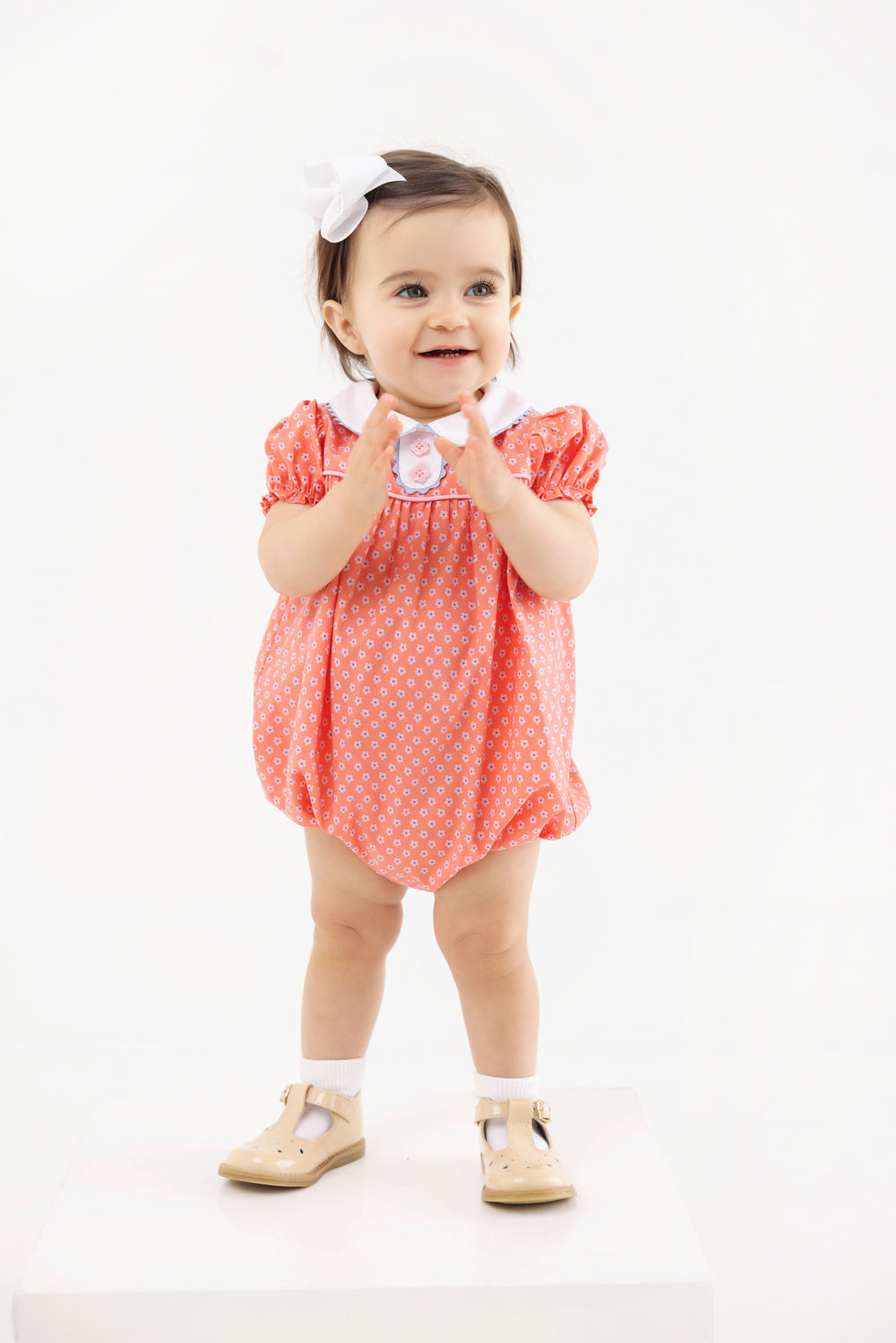 Mary Dal Bubble in Mill Street Manor Mini Floral with Barrington Blue - toddler model view
