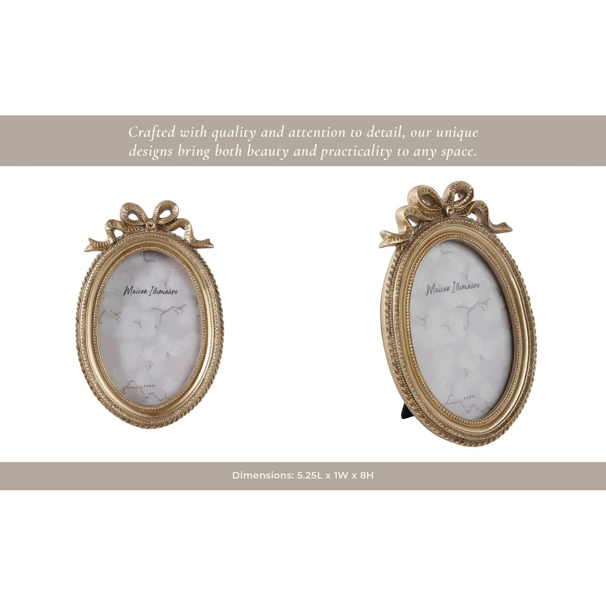 Photo Frame - Gold Polyresin Oval Coquette with Bow, 4x6 in.
