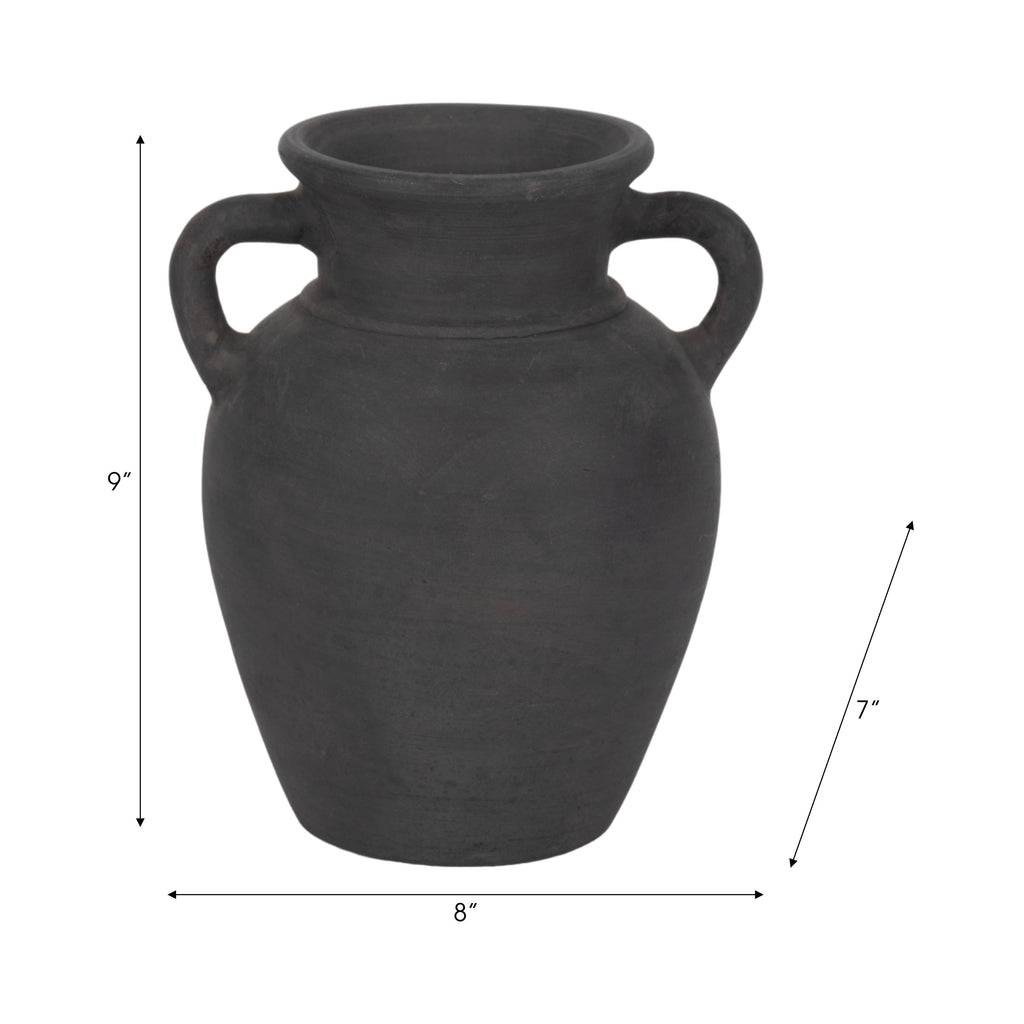 Decorative Vase - Black Ceramic Amphora with Handles, 9 in.
