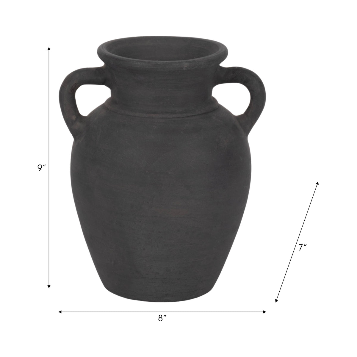 Decorative Vase - Black Ceramic Amphora with Handles, 9 in.