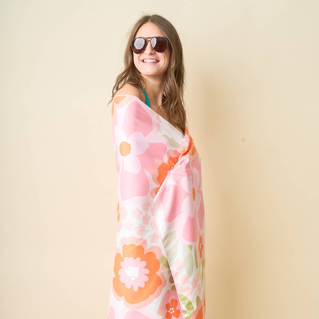 XL Quick-Dry Beach Towel, Beyond Blooms Pink Orange