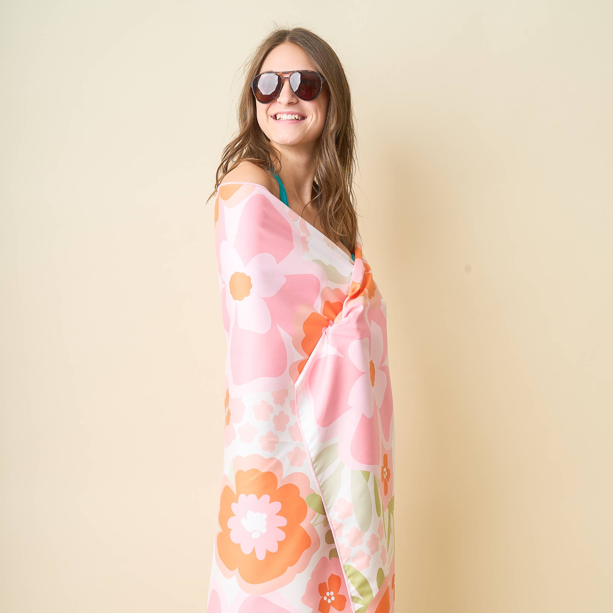 XL Quick-Dry Beach Towel, Beyond Blooms Pink Orange