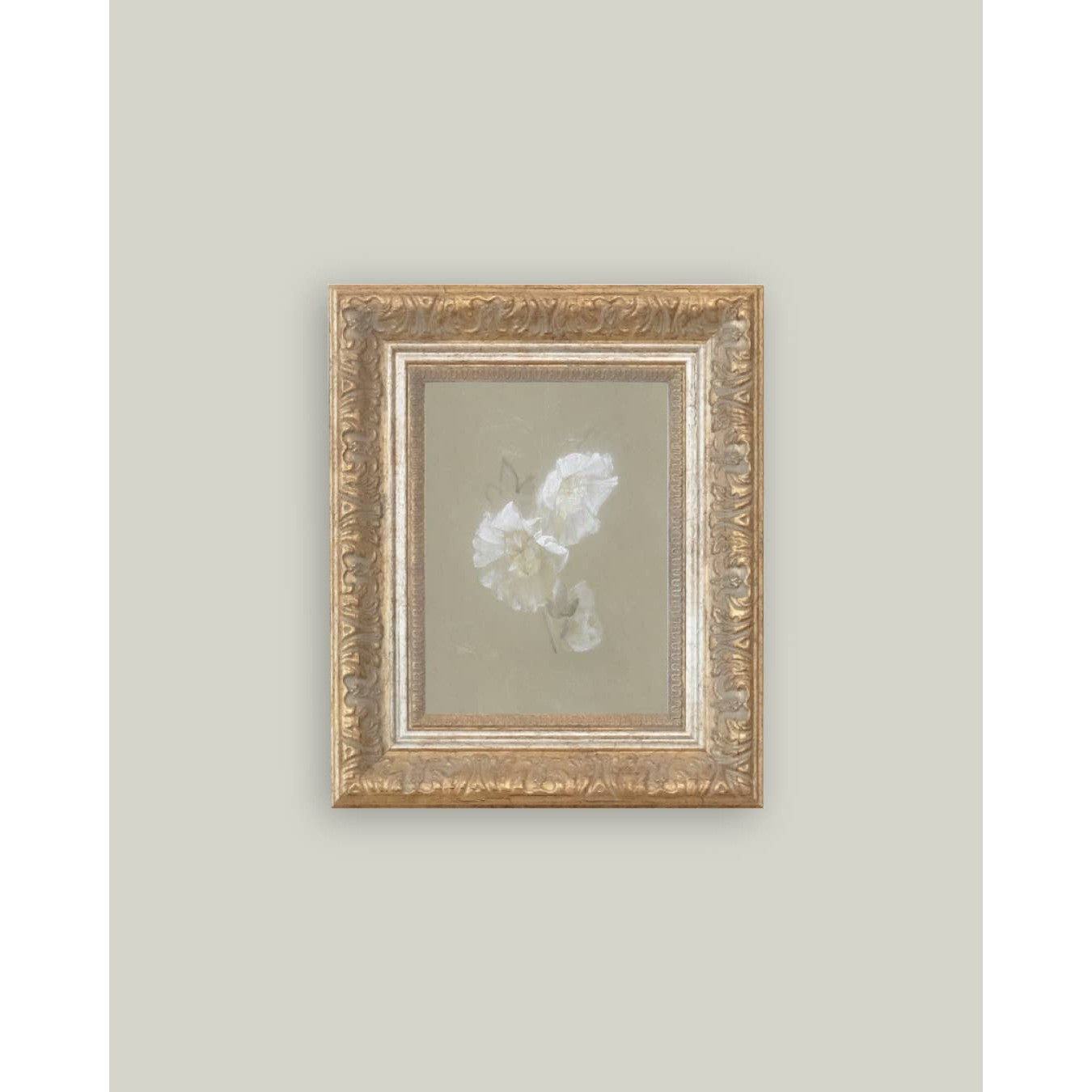 Sage and White Flowers Framed Antique Art