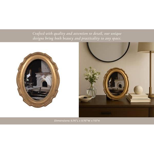 Photo Frame - Gold Polyresin Round Vintage Style, 4x6 in.