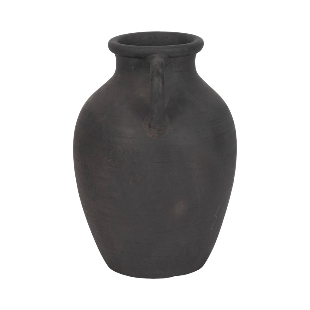 Decorative Vase - Black Terracotta with Handles, 13 in.