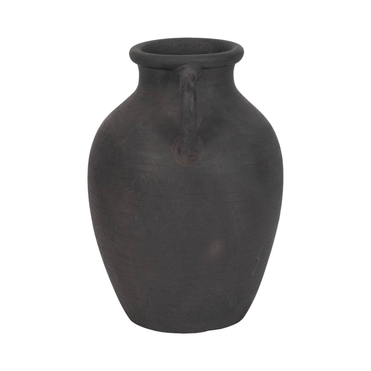 Decorative Vase - Black Terracotta with Handles, 13 in.