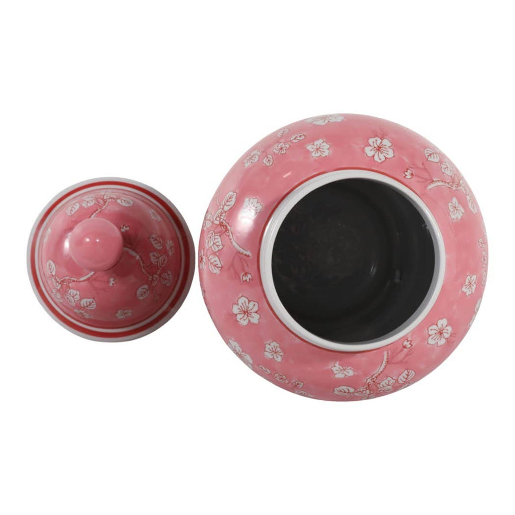 Decorative Jar - Pink/White Ceramic Floral Chinoiserie, 18 in.