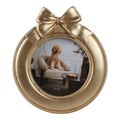 Photo Frame - Gold Polyresin Round with Bow, 4x4 in.