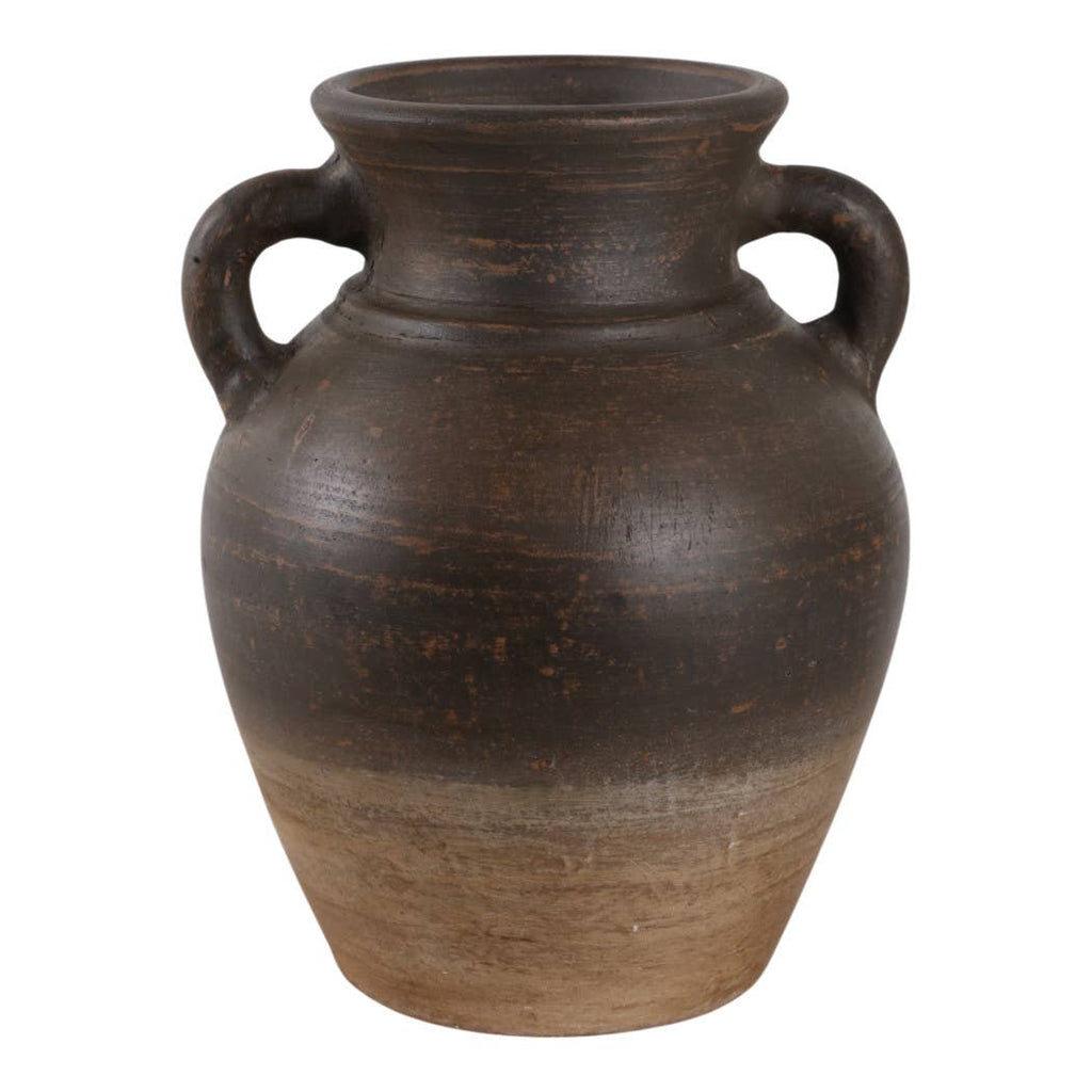 Decorative Vase - Brown Terracotta Amphora with Handles, 9 in.