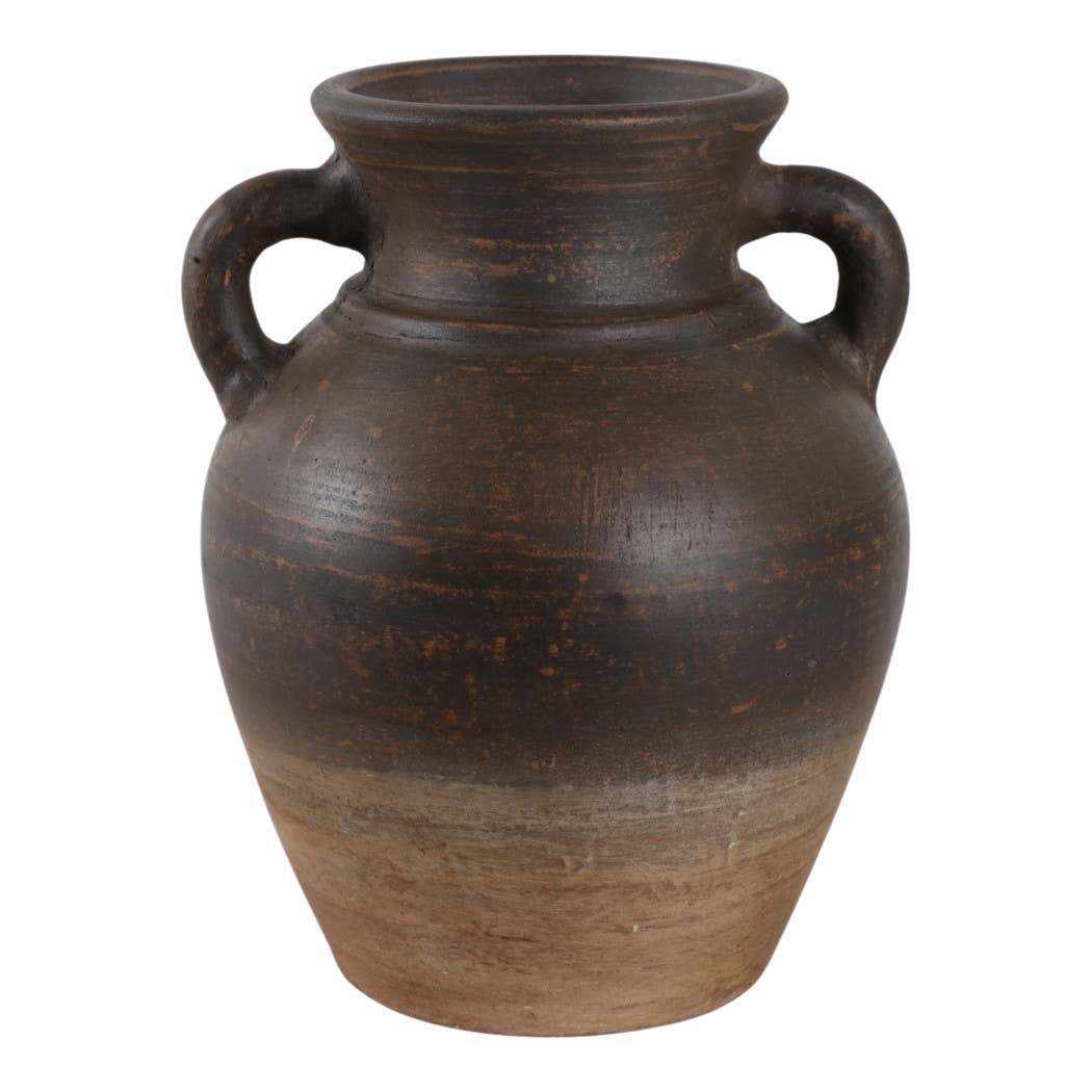 Decorative Vase - Brown Terracotta Amphora with Handles, 9 in.