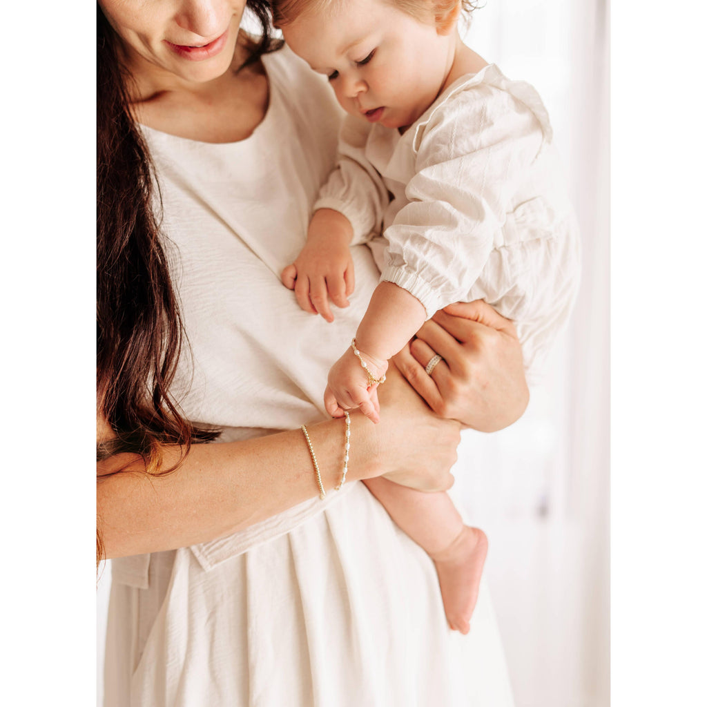 14K Gold-Plated Genuine Pearl Baby or Girls Beaded Bracelet