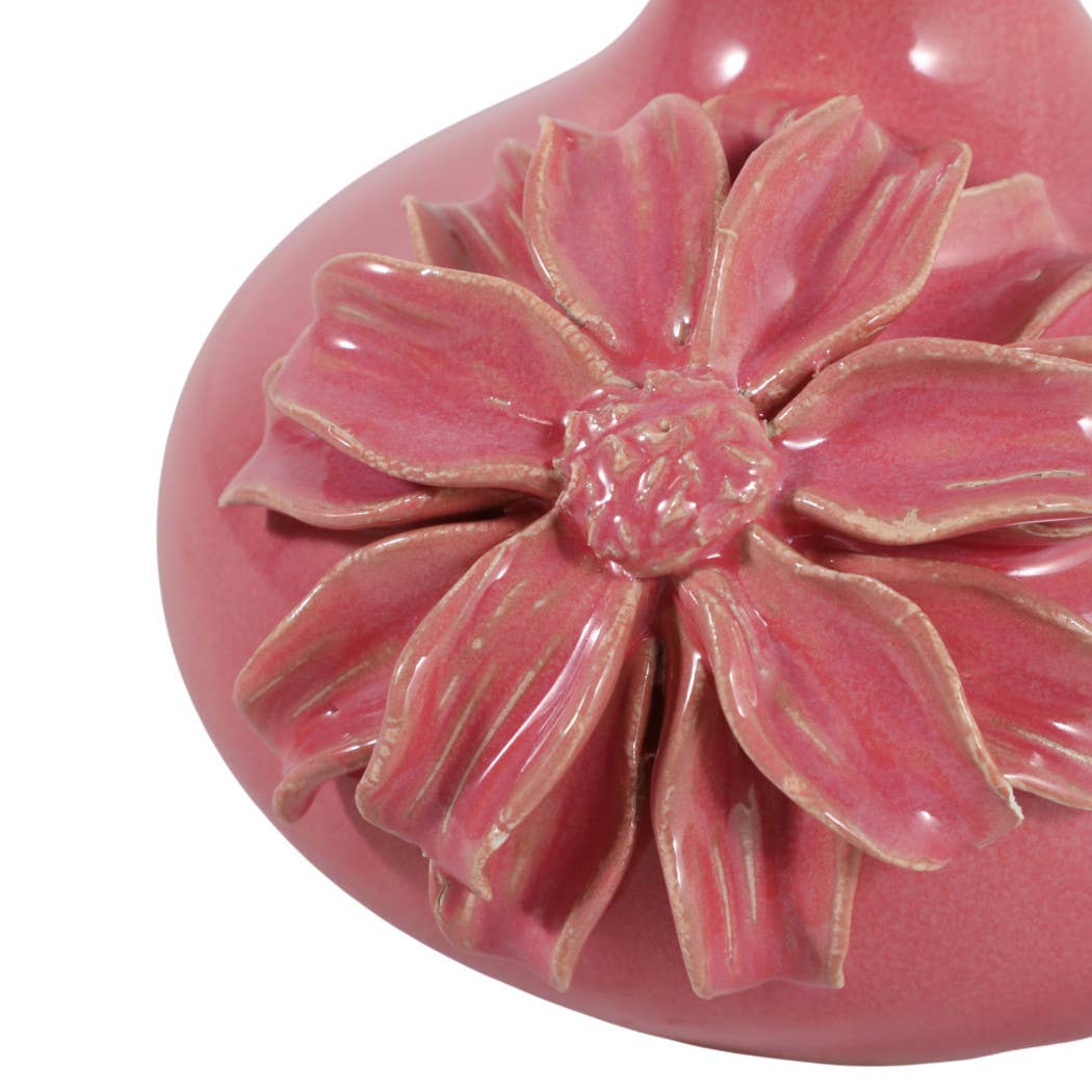 Decorative Vase - Pink Ceramic with Embossed Floral, 6 in.