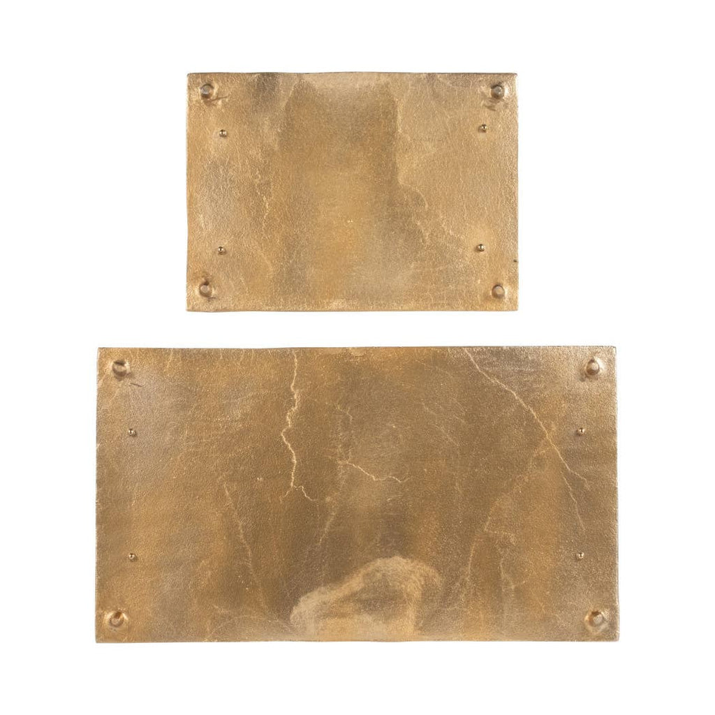 Decorative Gold Metal Link Handled Trays, Two Sizes