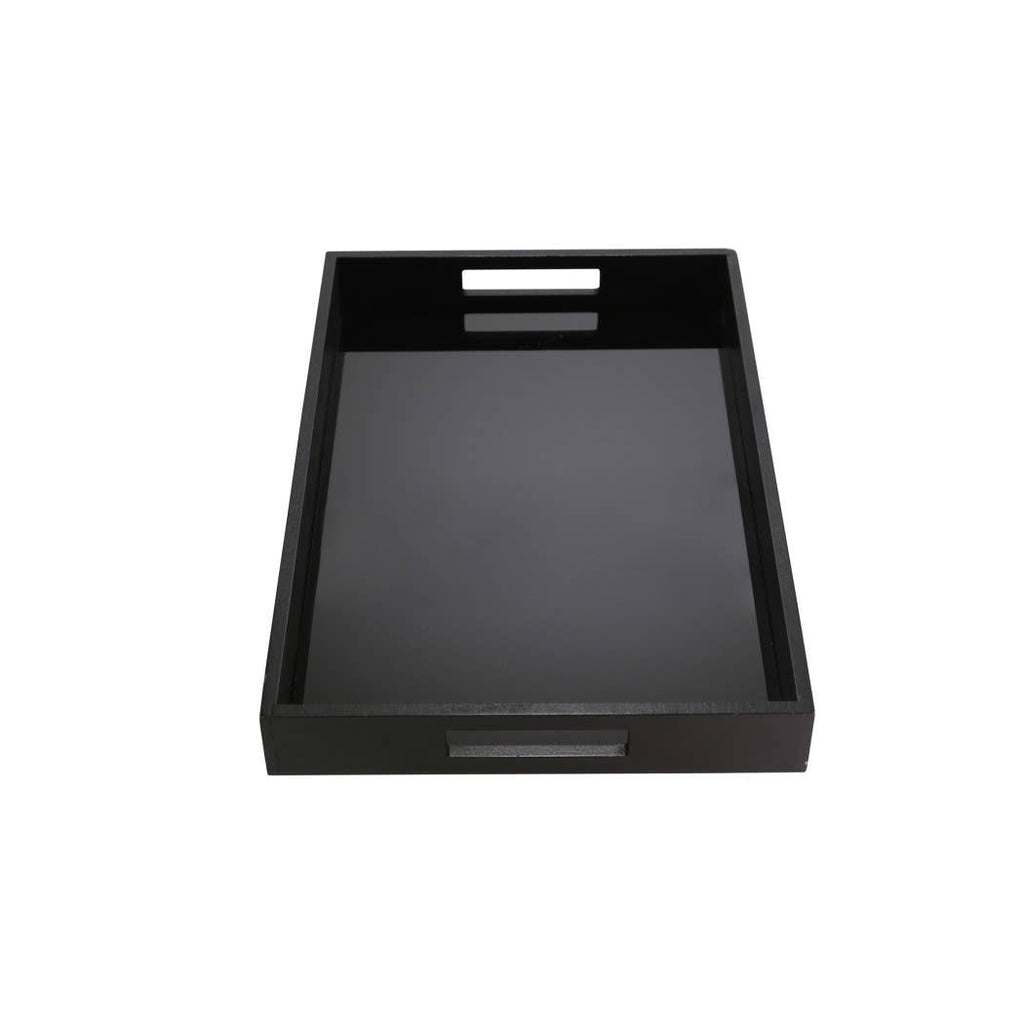 Decorative Tray - Black Wood/Glass Modern Solid, 18 in.