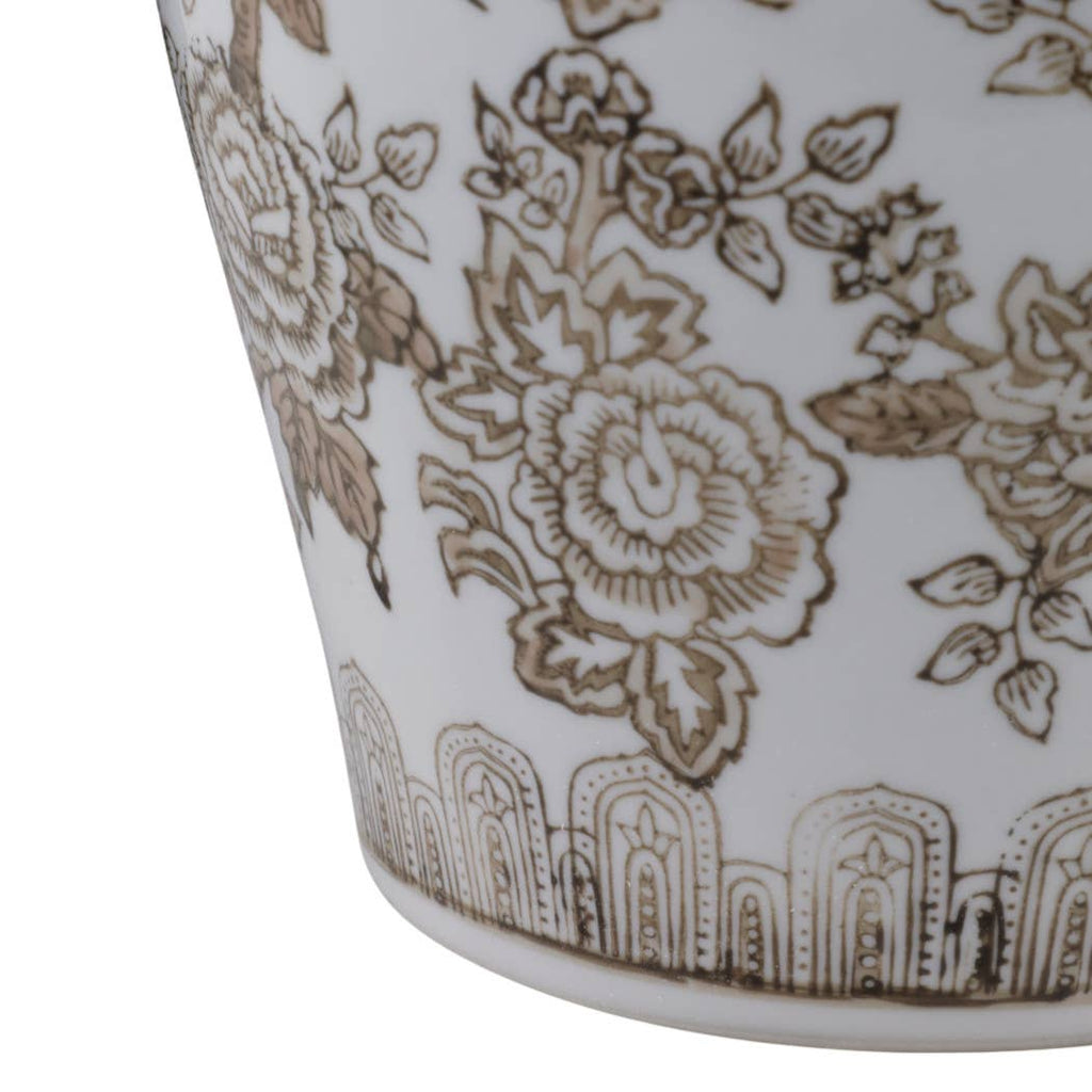 Temple Jar - Brown/White Ceramic Chinoiserie Bird, 12 in.