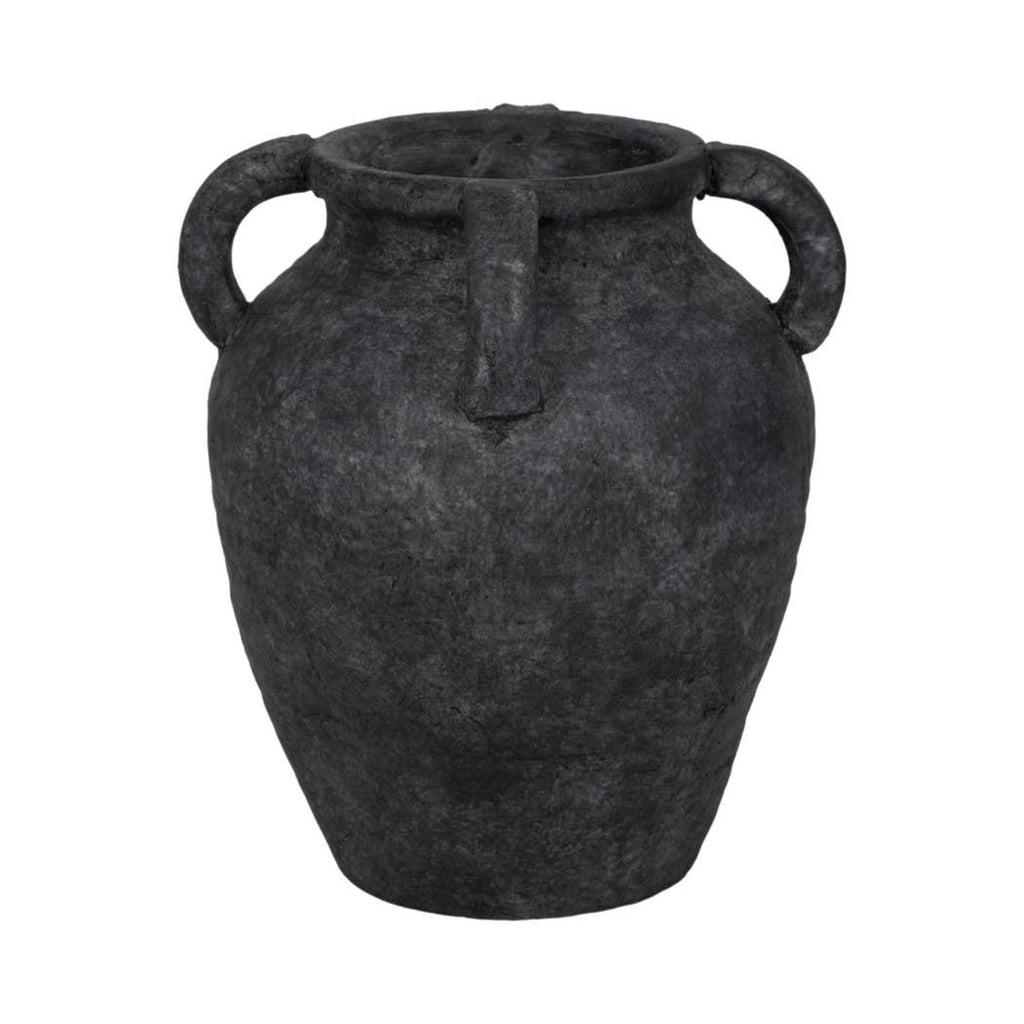 Decorative Vase - Black Pottery Amphora Multi-Handle Jug, 10 in.