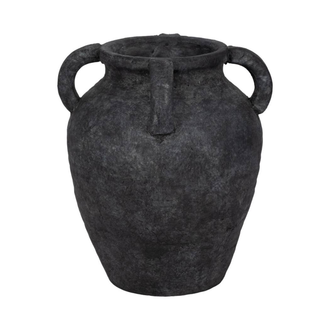 Decorative Vase - Black Pottery Amphora Multi-Handle Jug, 10 in.