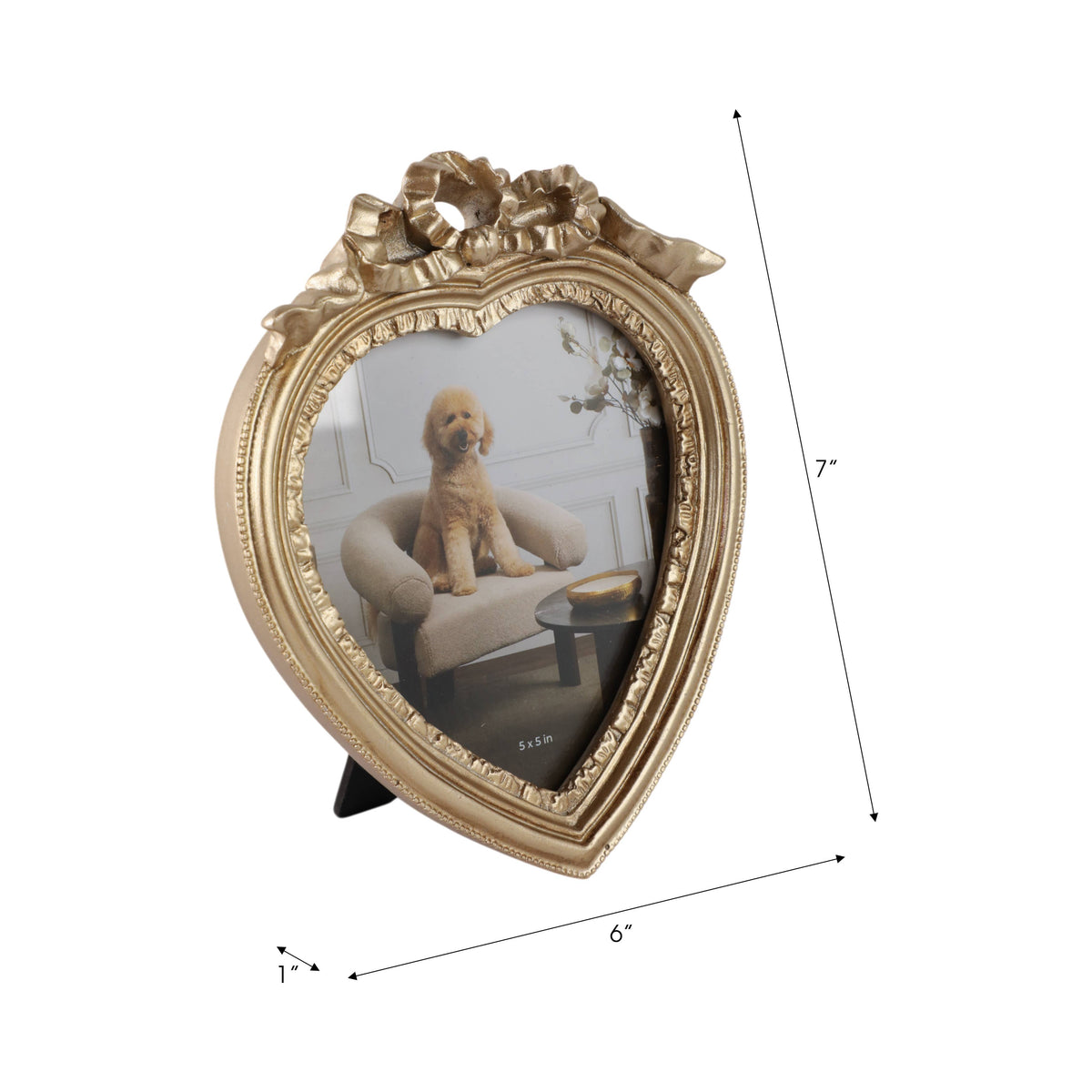 Photo Frame - Gold Polyresin Coquette Heart, 5x5 in.