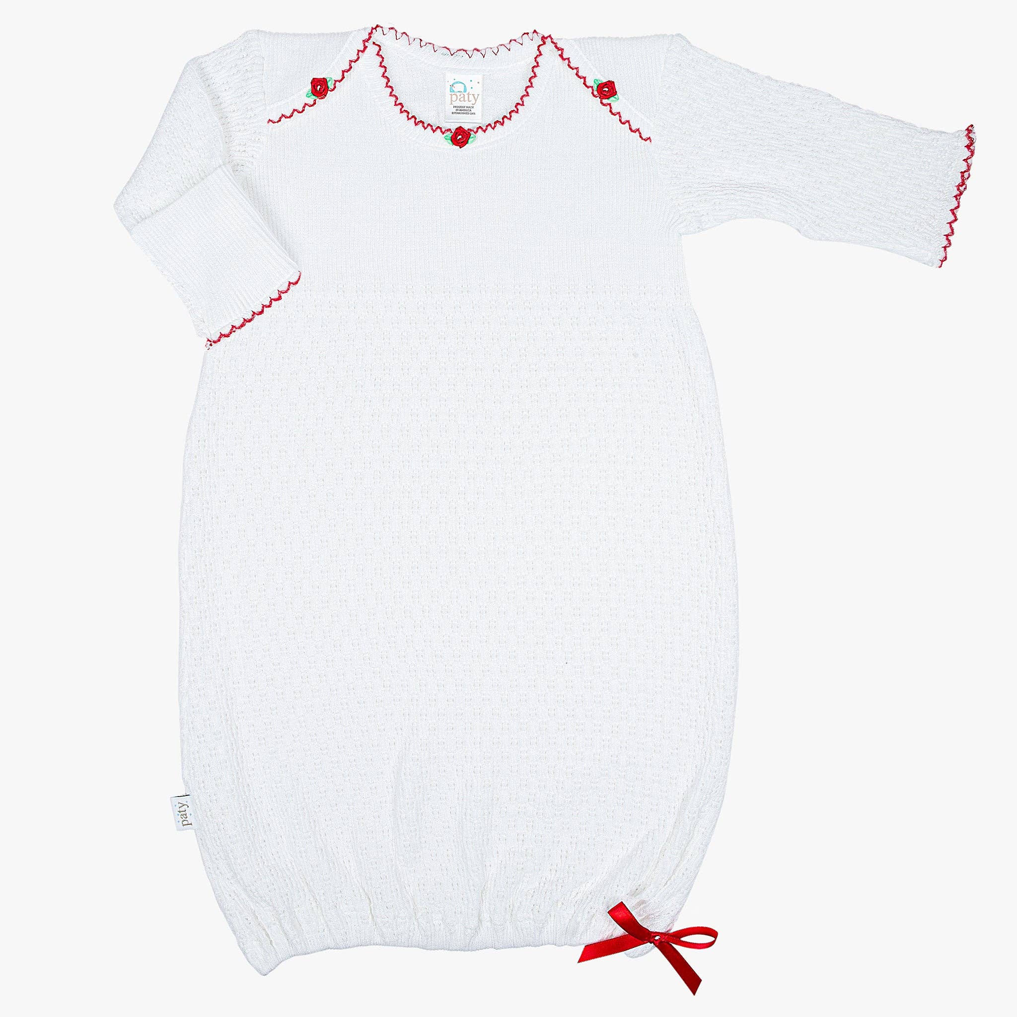 Paty Knit Overlap Shoulder Gown with Rosettes