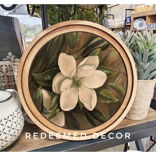 8" Round Vintage Magnolia Art