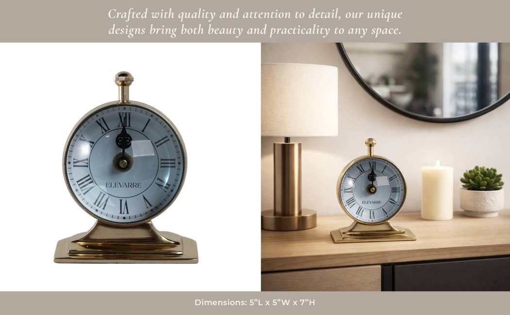 Classic Brass Roman Numeral Table Clock