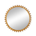 Round Brown Wooden Mirror with Spherical Bead Design