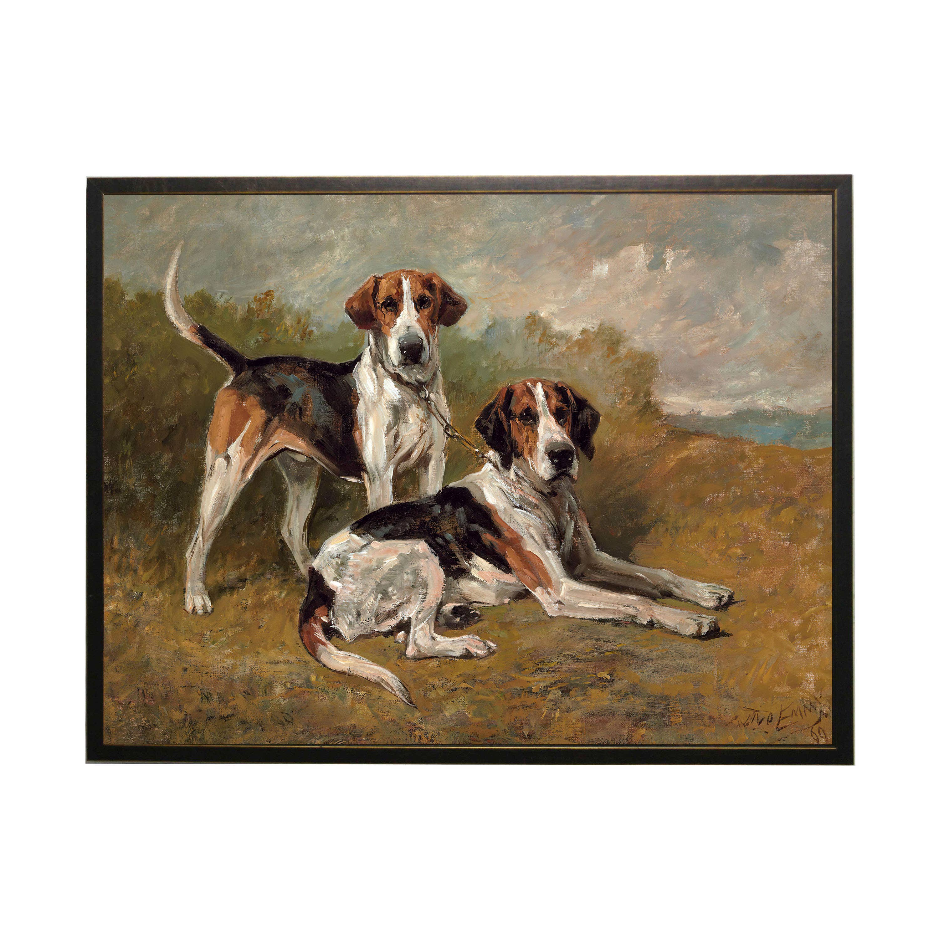 Vintage Hunting Dogs Framed Print by Antique Curiosities Inc