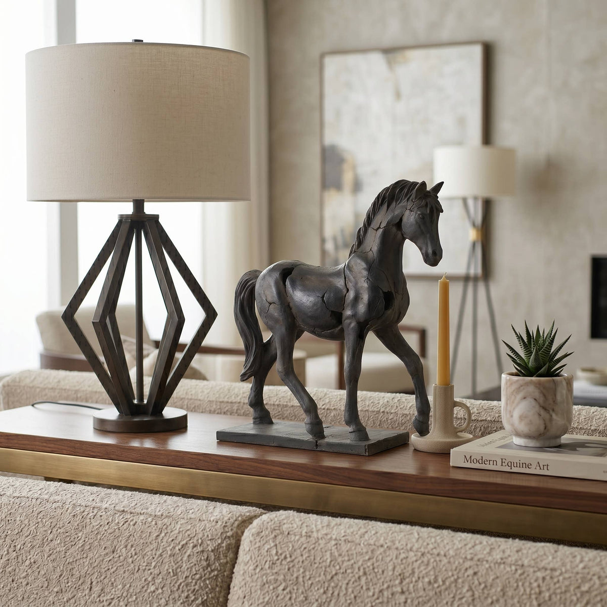 Sculpture - Brown Resin Cracked Horse On Stand, 16 in.