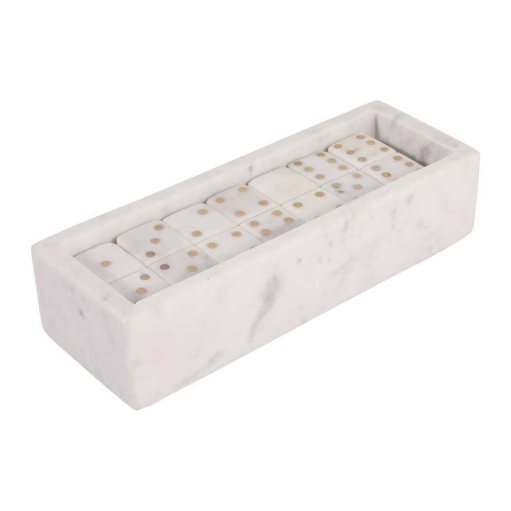White and Gold Marble Rectangular Dominoes, 10 in.