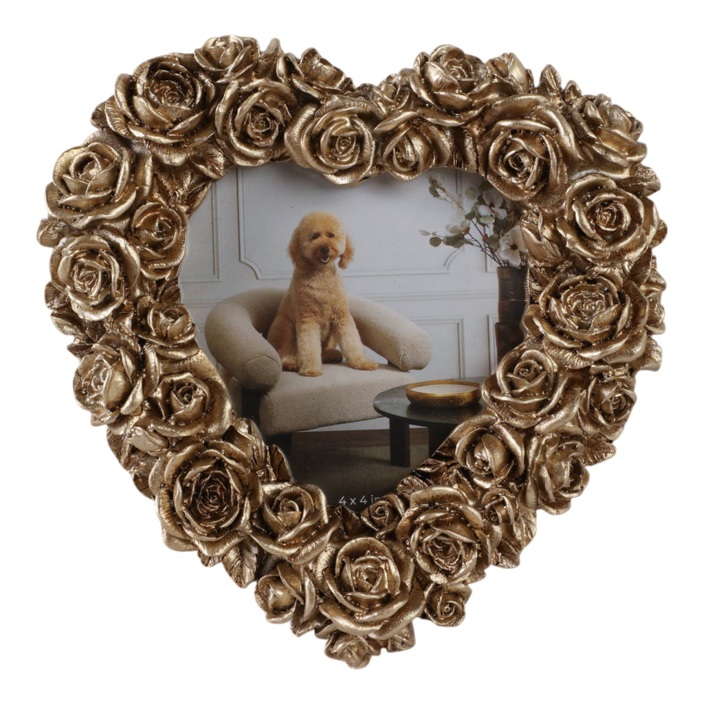 Photo Frame - Gold Polyresin Rosette Heart, 4x4 in.