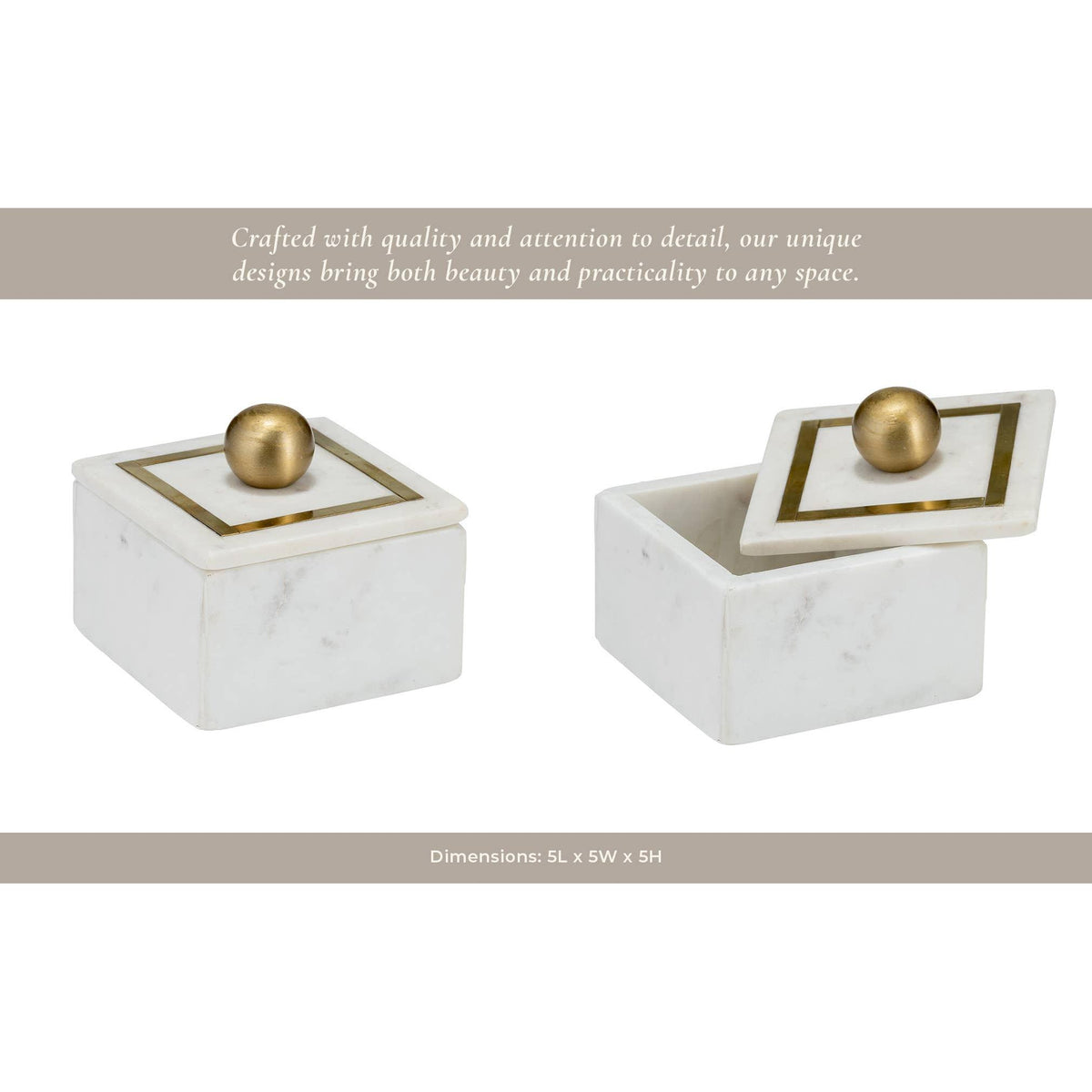 Marble Modern Storage Box with Removable Lid - White, 5 in.