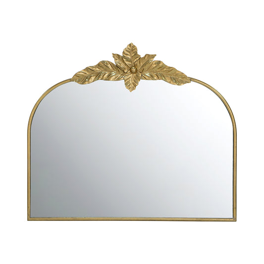 Gold Arched Wall Mirror with Leaf Accents