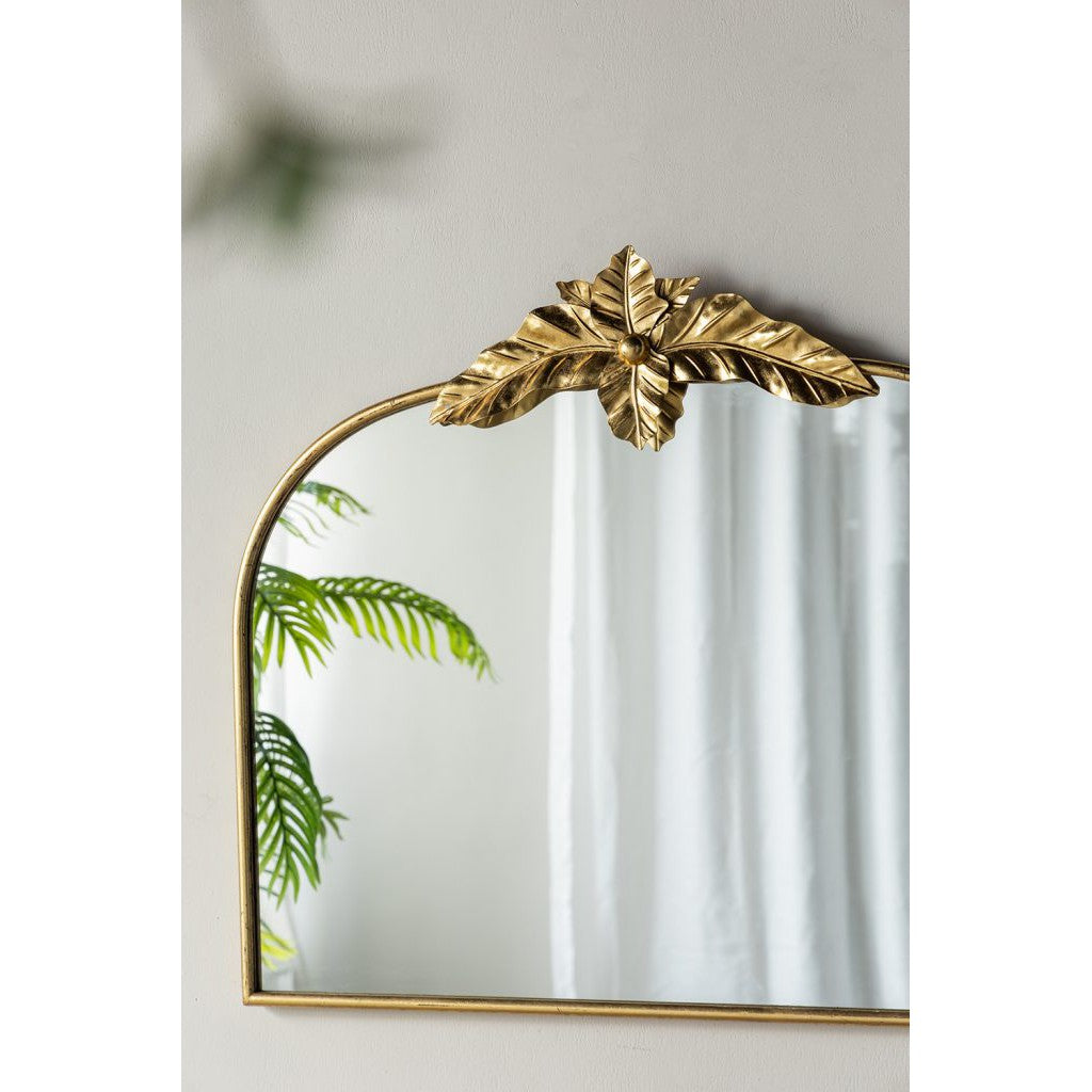Gold Arched Wall Mirror with Leaf Accents