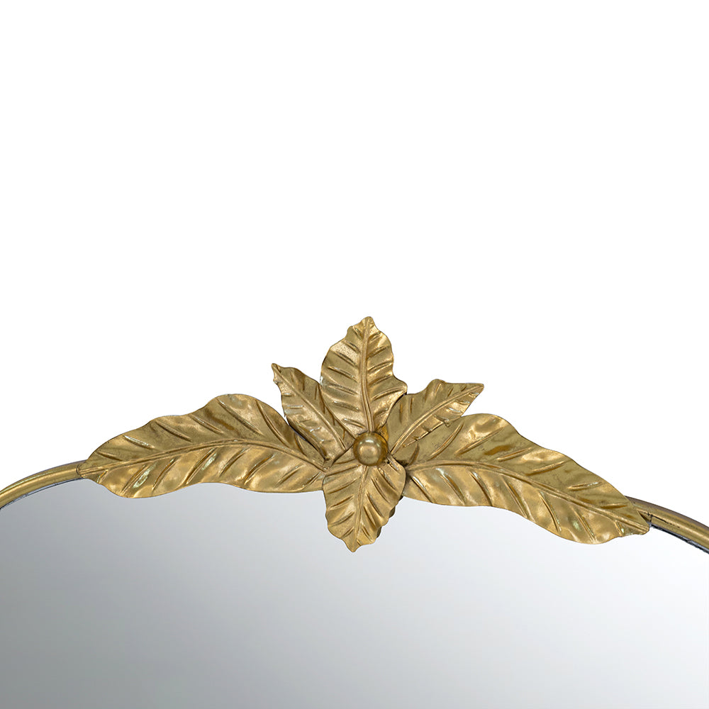 Gold Arched Wall Mirror with Leaf Accents