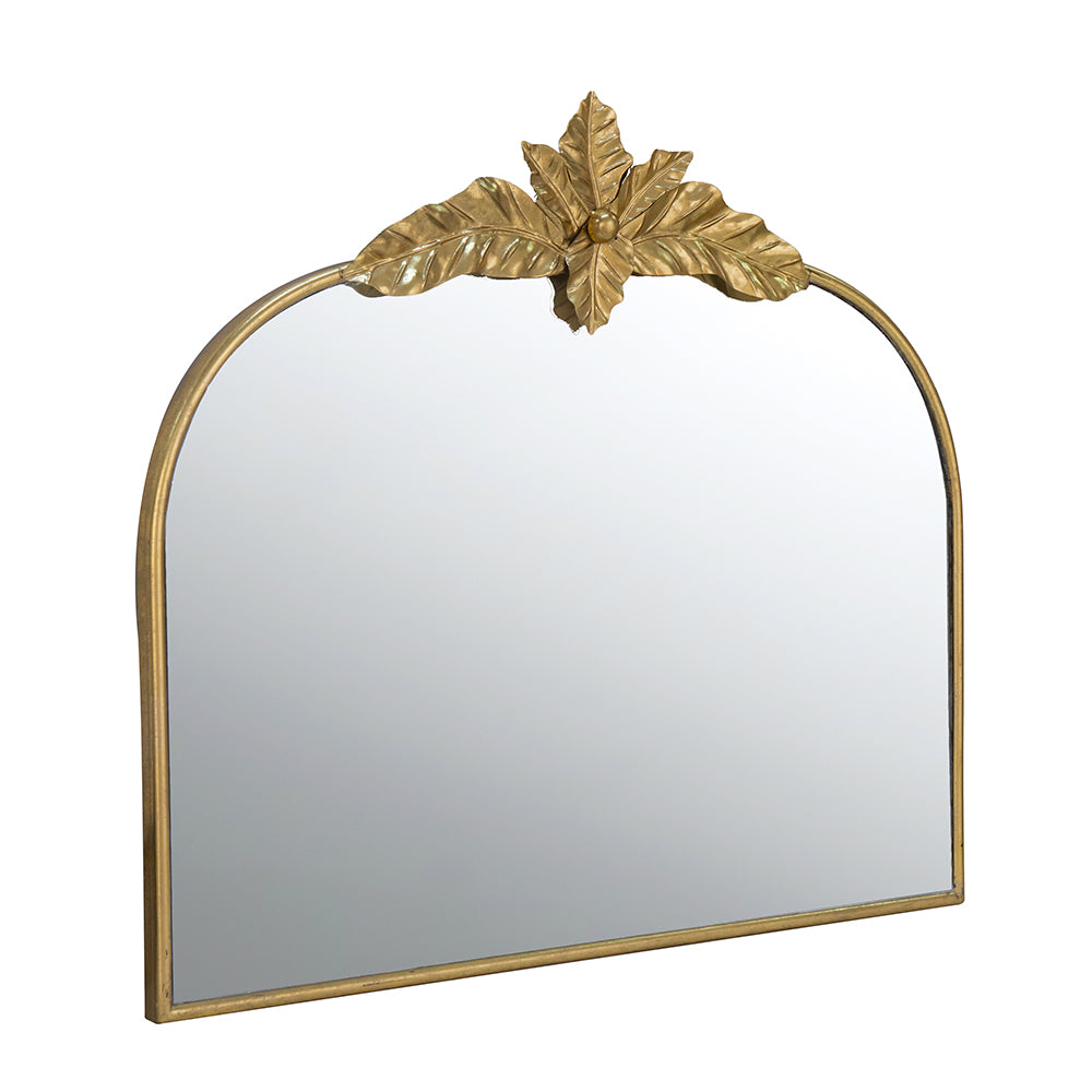 Gold Arched Wall Mirror with Leaf Accents