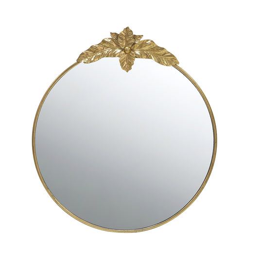 Gold Oval Wall Mirror with Leaf Accents