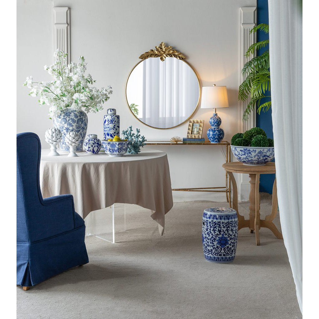 Gold Oval Wall Mirror with Leaf Accents