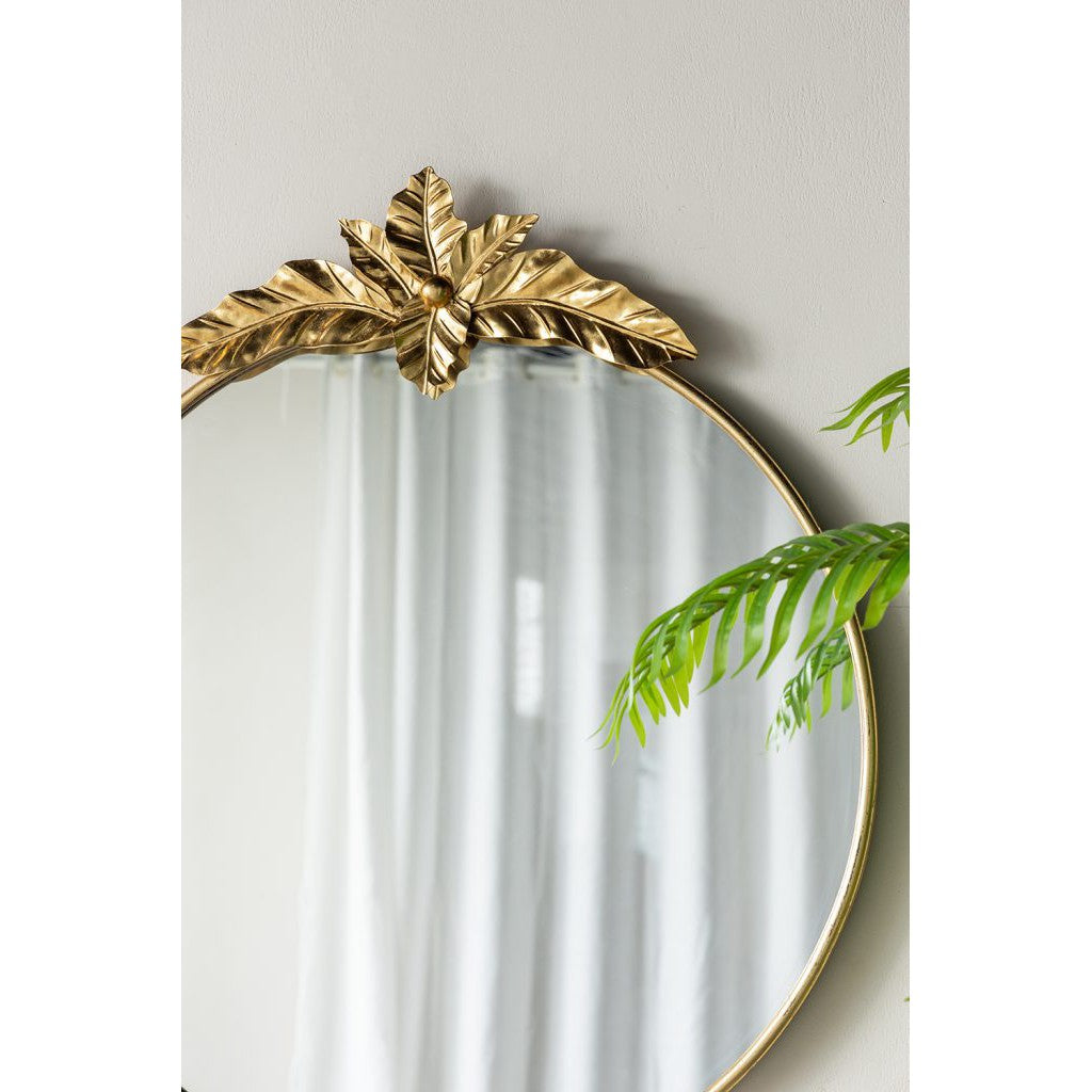 Gold Oval Wall Mirror with Leaf Accents