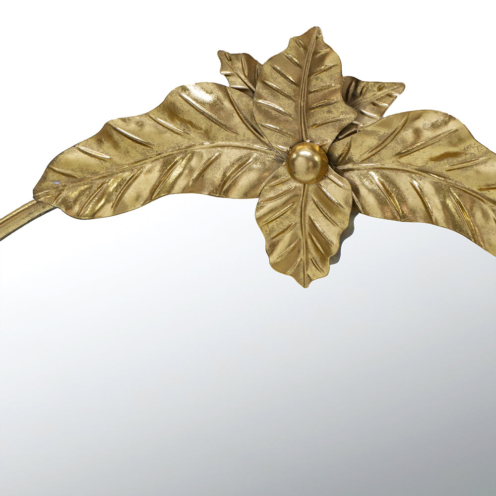 Gold Oval Wall Mirror with Leaf Accents