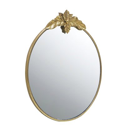 Gold Oval Wall Mirror with Leaf Accents
