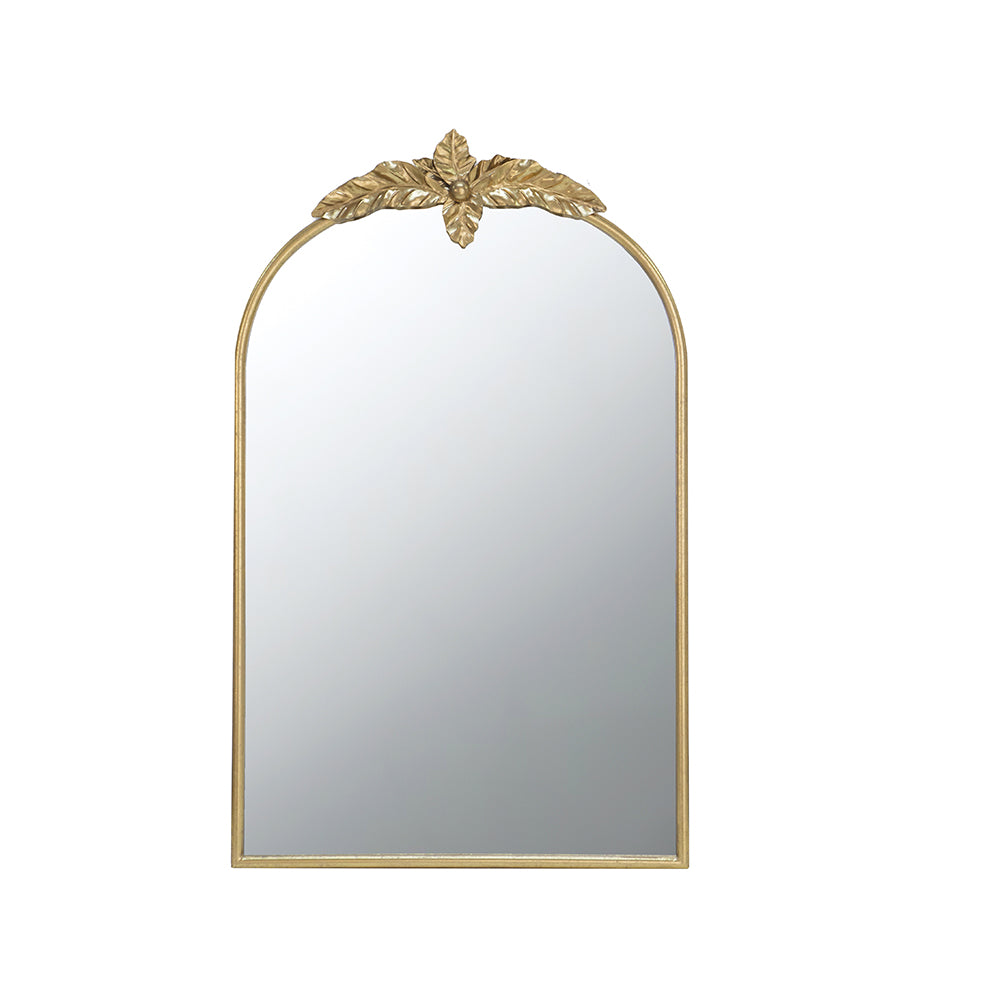 Large Gold Arch Mirror with Leaf Accents