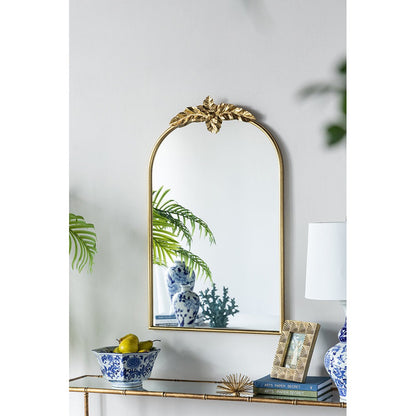 Large Gold Arch Mirror with Leaf Accents