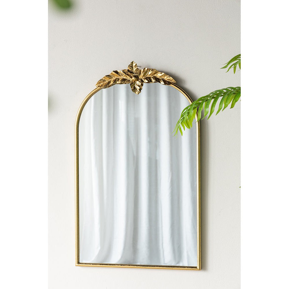 Large Gold Arch Mirror with Leaf Accents