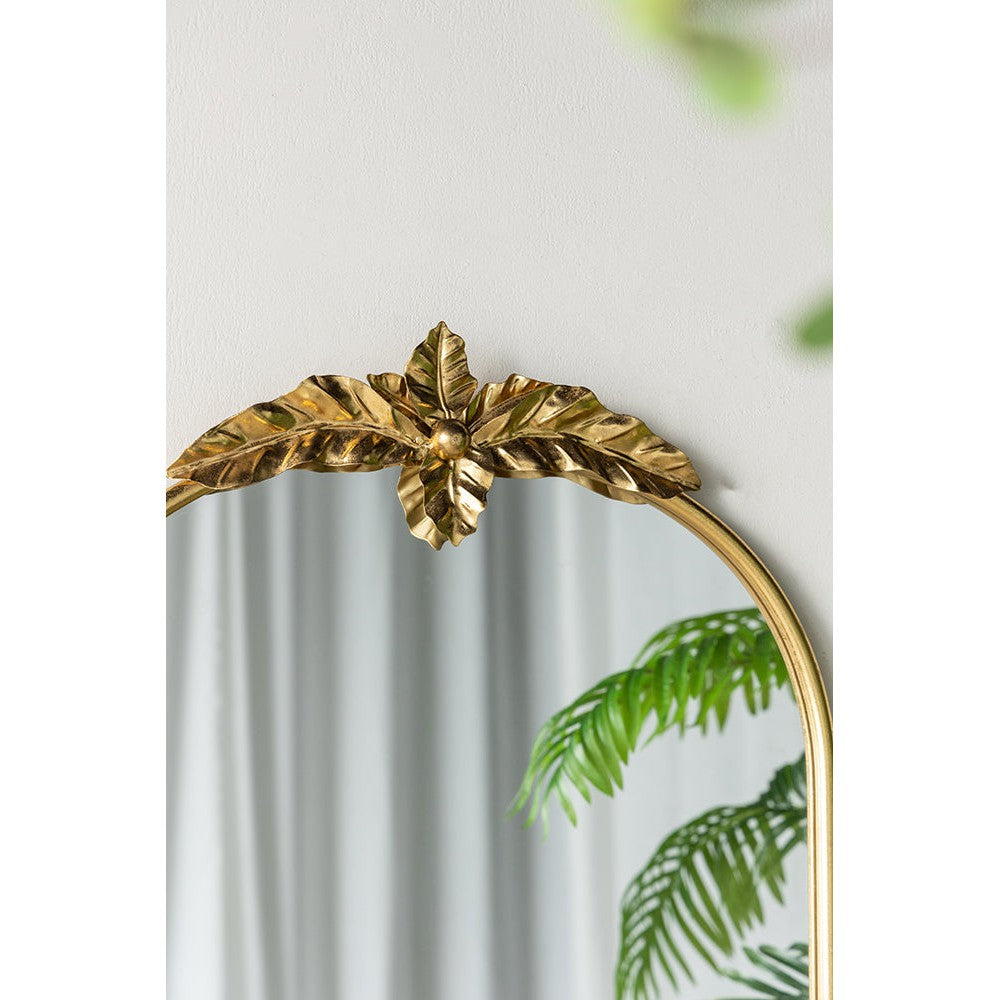 Large Gold Arch Mirror with Leaf Accents