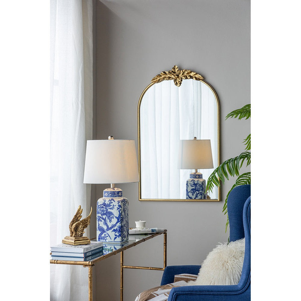 Large Gold Arch Mirror with Leaf Accents