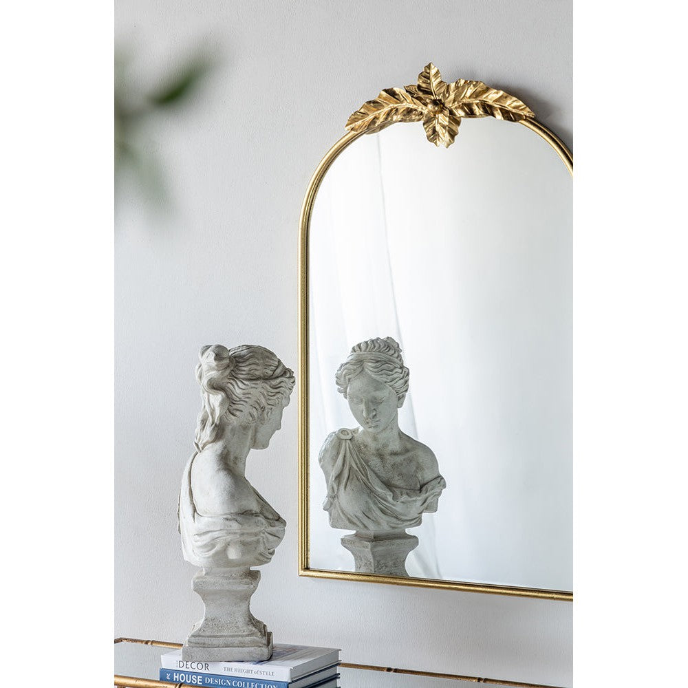 Large Gold Arch Mirror with Leaf Accents
