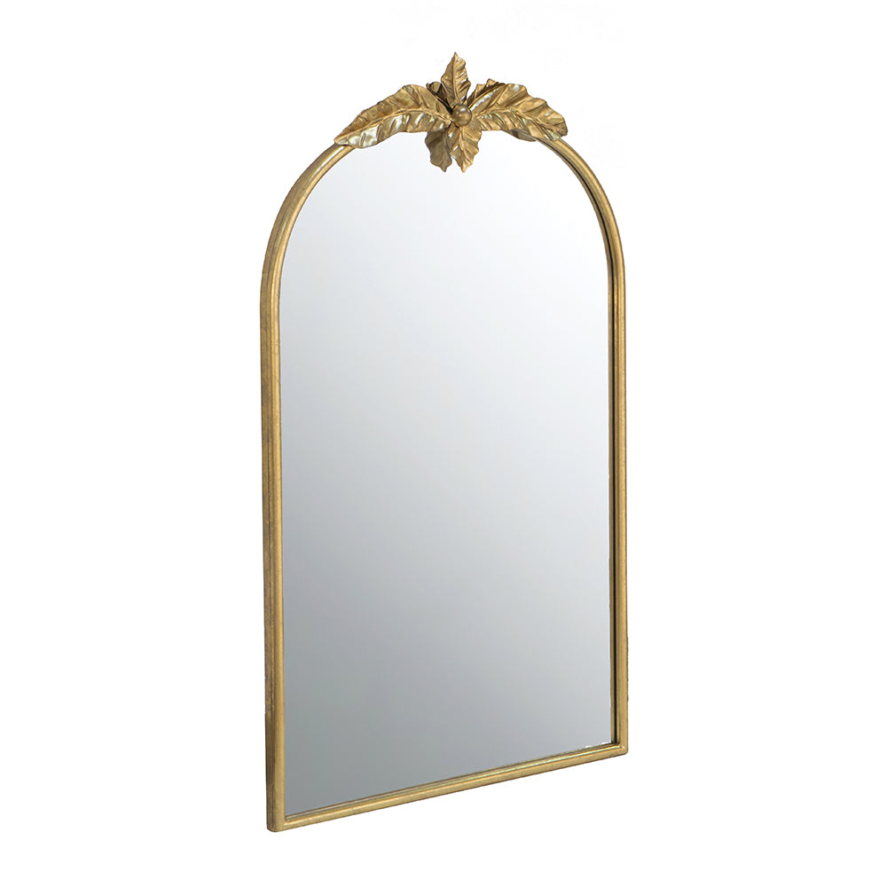 Large Gold Arch Mirror with Leaf Accents