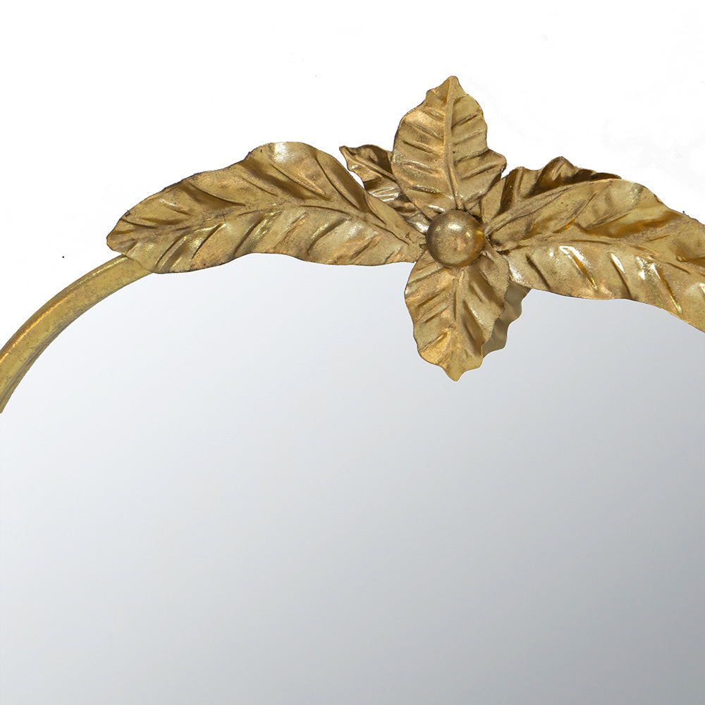 Large Gold Arch Mirror with Leaf Accents