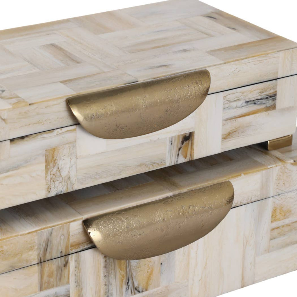 Decorative Boxes Set of 2-Tan Resin Marbled Footed, 12/14 in